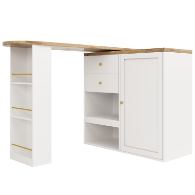 Bancone bar girevole a 360° con 2 cassetti e armadietto, Bianco