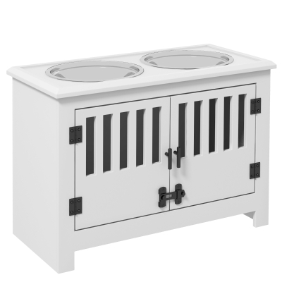 PawHut Raised Dog Bowls Feeding Station with Storage White