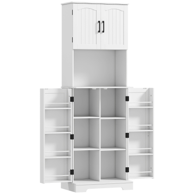 HOMCOM Hoher Küchenschrank Buffet, 4 Türen Arbeitsfläche 8 Gewürzhalter verstellbare Regale 60x40x181,5cm blanc