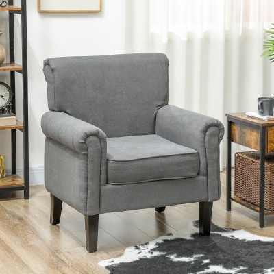 HOMCOM Butaca de Salón Tapizada en Tela Sillón Relax con Reposabrazos Asiento Extraíble para Dormitorio 79x72,5x88 cm Gris