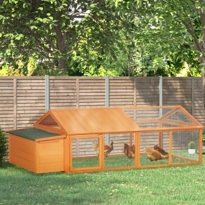 PawHut Gallinero de Madera Grande de Exterior para 4-8 Gallinas con Techo Abatible y Nido 240x112,5x76 cm Natural