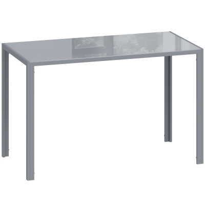 HOMCOM Mesa de Refeição de Cristal Mesa Retangular para 4-6 pessoas com Pés de Metal Multifuncional 120x60x75 cm Cinza