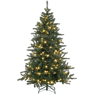 HOMCOM Sapin Artificiel 180cm LED Blanc Chaud Base Métal Vert
