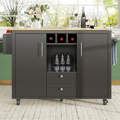 Îlot de cuisine avec table pliante, Noir