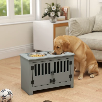 PawHut Raised Dog Bowls Feeding Station with Storage Grey