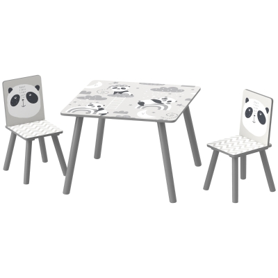 ZONEKIZ Set Table et 2 Chaises Enfants 3-8 Ans Bois Gris
