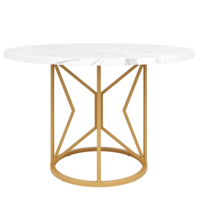 Tavolo da pranzo rotondo in MDF, Bianco+Oro