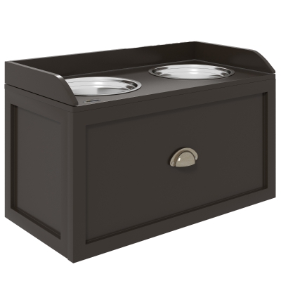 PawHut Futterstation Erhöhte Fressnäpfe 2 Fressnäpfe, 2 Edelstahlschalen, 1 Stauraum, 60 x 30 x36 cm, Braun