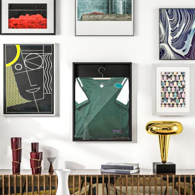 HOMCOM Trikot-display, kledinghanger, aluminiumframe, UV-bestendige acrylvoorzijde, zwart