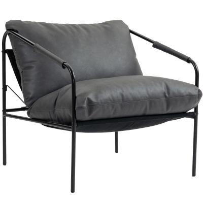 HOMCOM Wohnzimmer-Sessel aus PU-Leder mit Metallrahmen und dicken Kissen, 74.5x75x77 cm, Kohlegrau
