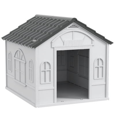 Plastic Weather-Resistant Dog House, for Indoors and Outdoors, Medium Dogs - Grey