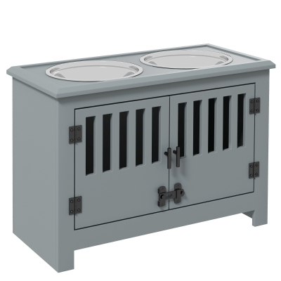 PawHut Raised Dog Bowls Feeding Station with Storage Grey