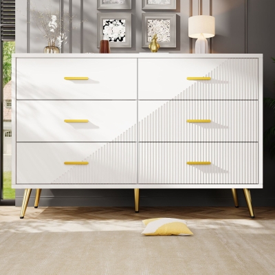 Credenza cucina con 6 cassetti e ante 3D, Bianco