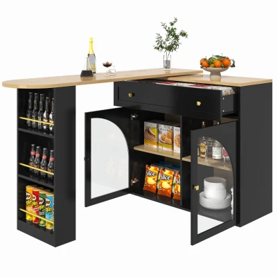 Bancone bar allungabile con spazio contenitore, Nero