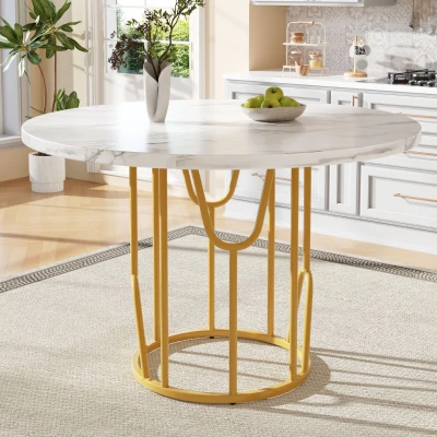 Tavolo da pranzo rotondo per 4 persone, Bianco+Oro