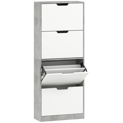 HOMCOM Moderner platzsparender Schuhschrank mit 4 Klappen für 16 Paar Schuhe, 62.5x26x156 cm, Betongrau