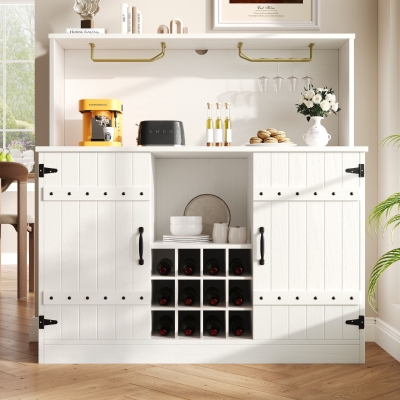 Credenza stile rustico con portabicchieri, Bianco