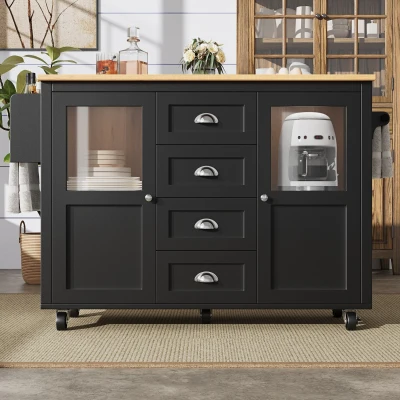 Îlot de cuisine avec plateau réglable, Noir