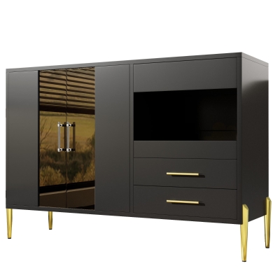 Buffet moderne avec porte en verre couleur sarcelle, Noir