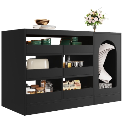 Moderner Schubladenschrank, Esszimmerschrank mit LED-Licht und 6 Schubladen, 120 x 40 x 75 cm, Schwarz
