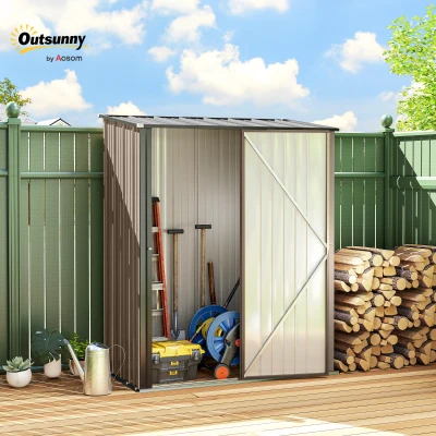 Outsunny 5.3ft× 3.1ft Outdoor Storage Shed, Steel Garden Shed with Single Lockable Door, Tool Storage Shed for Backyard, Patio, Lawn, Brown