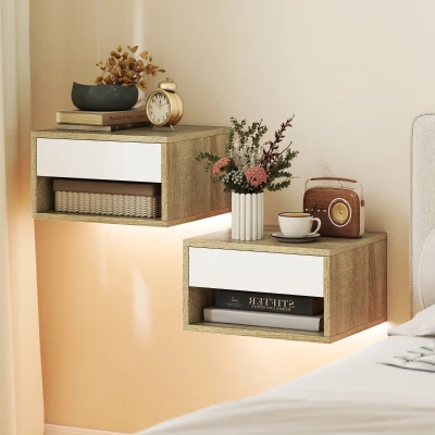 HOMCOM Comodini 37x32x21 cm naturale e bianco