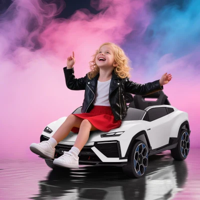AIYAPLAY Coche Eléctrico para Niños de +3 Años con licencia Lamborghini Batería 12V Mando a Distancia 2,4 G Motor Doble Blanco