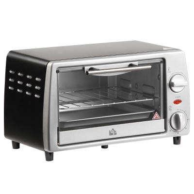 HOMCOM Mini Backofen 10 L 750W 100-230℃ 60 Min. Timer mit Backblech, Grillrost und Herausnehmbarer Bodenschale, Pizza-Ofen Silber