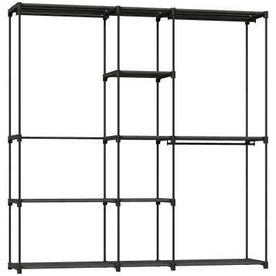 HOMCOM Armario de Ropa 182x43x185 cm Armario Abierto con 8 Estantes de Tela Barras para Colgar Marco de Metal Negro