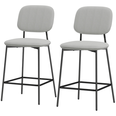 HOMCOM Lot 2 Tabourets Bar Velours Gris Clair Pieds Acier 102cm