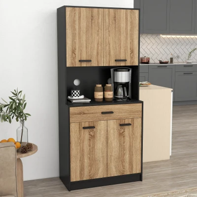 HOMCOM Credenza Cucina con 2 Armadietti e Cassetto Nero e Legno