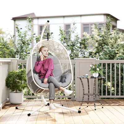Outsunny Hanging Egg Swing Chair Steel Frame Light Grey