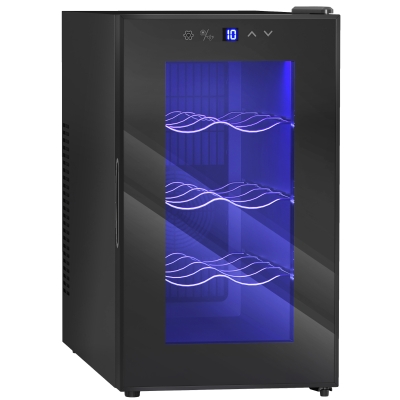 HOMCOM Vinoteca 8 Botellas con Doble Refrigeración Termoeléctrica Temperatura Ajustable 8-18℃ Puerta de Vidrio Negro