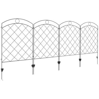 Outsunny Steel Picket Fence Panels Set of 4 Black