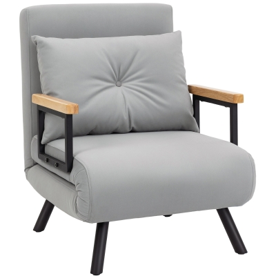 HOMCOM Klappbares Einzelschlafsofa Kombi 4‑in‑1, 5‑stufig verstellbare Rückenlehne und Kissen 63x73x81 cm Hellgrau