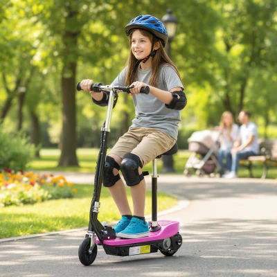 HOMCOM Foldable Powered Scooter Ride on 12V 120W W/Brake Kickstand-Pink
