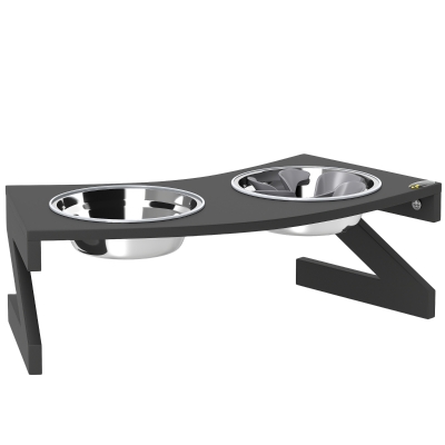PawHut Gamelle Chien Surélevée 2 Bols Acier Inox 1L Noir