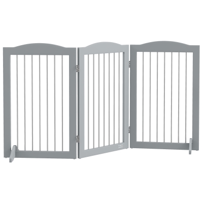 PawHut Barrière Chien Pliable 3 Plaques avec Pieds 154x30x80cm Gris