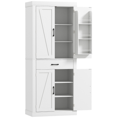 HOMCOM Despensa de Cocina estilo Country con 2 Armarios, 6 Estantes y Cajón, en Madera, 76x39.5x183.5 cm, Blanco