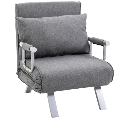 HOMCOM Fauteuil Convertible Lin Gris Clair 1 Place