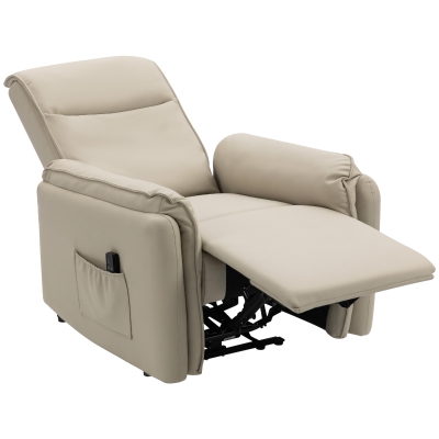 HOMCOM Elektrischer Massagesessel, Kunstlederbezug, Fußstütze, Seitentasche, Beige