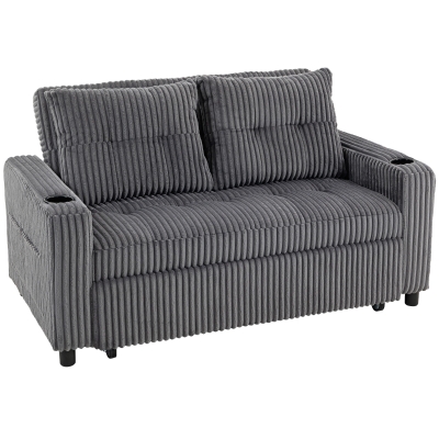 HOMCOM 2-Seater Sofa Bed Pull-Out Corduroy Charcoal Grey