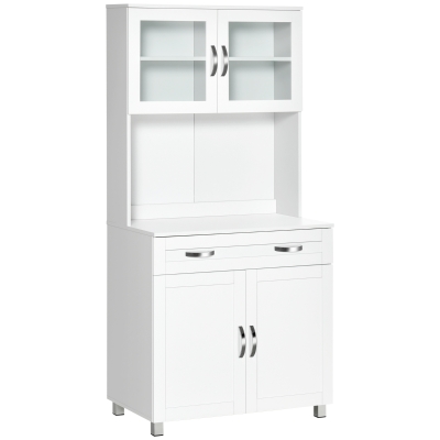 HOMCOM Credenza Cucina 2 Armadietti con Ante in Vetro Bianco