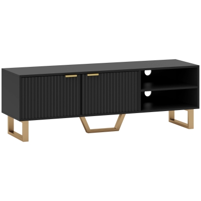 HOMCOM Meuble TV 70" 2 Portes Cannelées avec Passe-Câbles