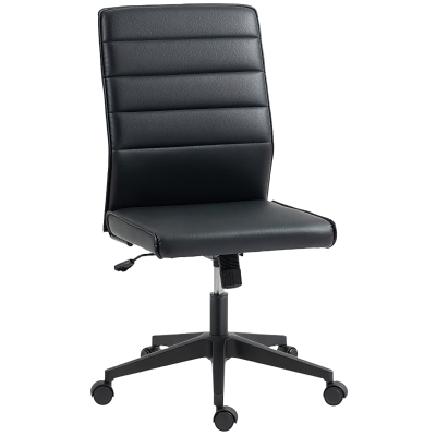 Scaun de birou ergonomic și ajustabil HOMCOM cu spătar curbat, din piele PU și oțel, 58x53x97-107 cm, Negru
