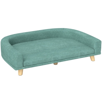PawHut Canapé surélevé Chien 98x67x25cm Bois Tissu Vert
