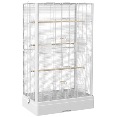 PawHut Cage à oiseaux volière avec portes perchoirs cage pour canaris perruches perroquets 61 x 36,5 x 98 cm blanc