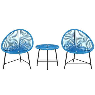Outsunny Salon Extérieur Résine Tressée 2 Pers Verre Trempé Bleu