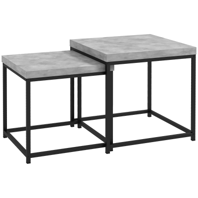 HOMCOM Tables Gigognes Carrées Salon Acier/Bois Gris