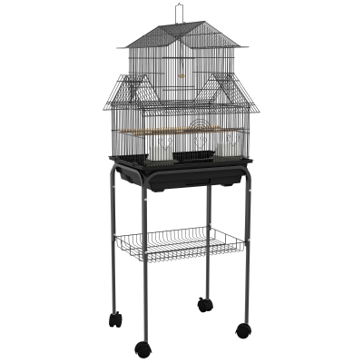 PawHut Cage Oiseaux Design Noir avec Accessoires